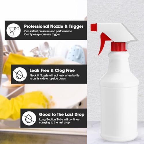 Eccliy 12 Pcs 16 Oz Plastic Spray Bottle, Adjustable Empty Reusable Sprayer for Cleaning, Planting, Water, Bathroom and Kitchen, BBQ, Commercial and Residential (New,Red) - color: Red, size: New