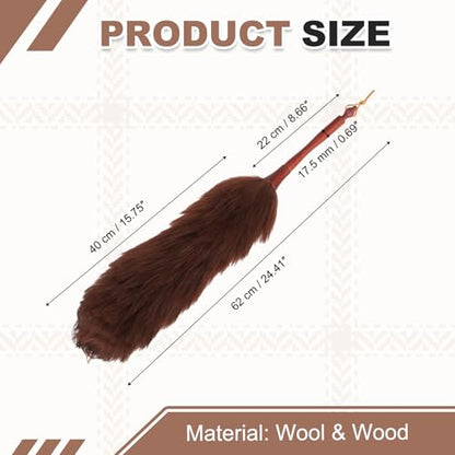 uxcell Wool Duster, 24.4" Natural Feather Cleaner Household Cleaning Duster with Solid Wooden Handle for Cleaning Fans Window Blinds Shelves Furniture, Coffee - color: Coffee, size: 24.4"