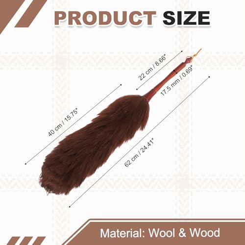 uxcell Wool Duster, 24.4" Natural Feather Cleaner Household Cleaning Duster with Solid Wooden Handle for Cleaning Fans Window Blinds Shelves Furniture, Coffee - color: Coffee, size: 24.4"