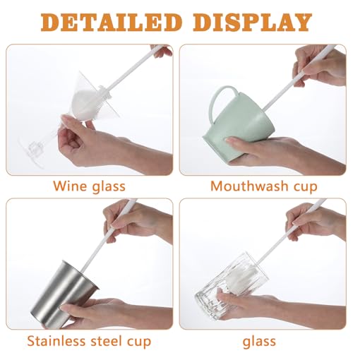 2 PCS Silicone Bottle Cleaning Brush, 360° Flexible Silicone Brush with Long Handle, Soft Petite Cleaner for Baby Bottle, Straw, Jar, Coffee Cup, White