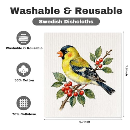 5 Pcs Colorful Bird Swedish Dishcloths, Bird Themed Swedish Dishcloth, Spring Summer Dish Cloths for Drying Dishes, Reusable Cleaning Cloths, Housewarming Gifts for Women - color: Lm 04246