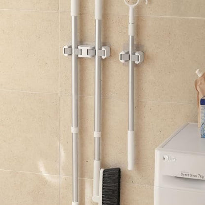 Broom Holder Wall Mount Mop and Command Broom Hanger Organizer Wall Mount Self Adhesive (Double clip) - size: 1 Double clip