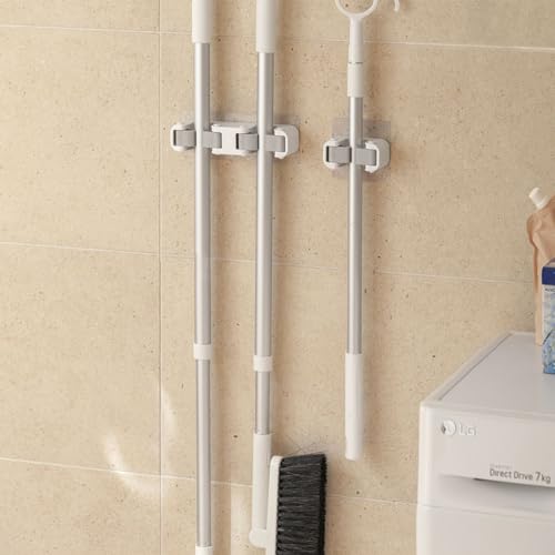 Broom Holder Wall Mount Mop and Command Broom Hanger Organizer Wall Mount Self Adhesive (Single clip+double clip) - size: 1 Single clip + 1 Double clip