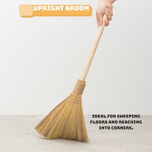 Natural Whisk Sweeping Hand Handle Broom - Brooms for Wedding Jumping Ceremony Halloween DIY Decoration - Vietnamese Straw Soft Broom - 12.2" Width, 28.35" Length - style: Natural