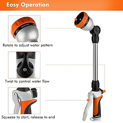 RESTMO Metal Watering Wand, Heavy Duty Garden Hose Wand with 180° Swivel Ratcheting Head, 16'' Hose Nozzle Sprayer with 7 Spray Patterns and Flow Control, for Water Hanging Baskets and Shrubs, Orange - color: Orange