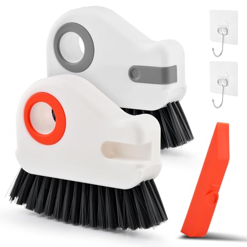2Pcs Window Track Cleaner with Hard Bristle Brush & Scraper, 2-in-1 Groove Cleaning Tool for Sliding Door Tracks, Window Sills, and Seal Crevices
