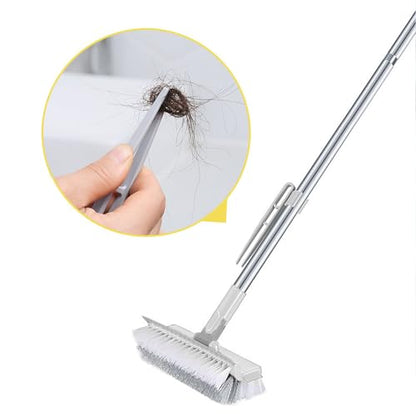 Grout Scrub Brush with 42" Long Handle Double-Sided Floor Scrub Brush V-Shape Grout Cleaner with Squeegee 180° Rotating for Tile Floors, Baseboards, Wall - color: White