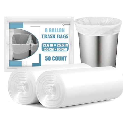 8 Gallon Trash Bags - 50 Count 8 Gal Medium Trash Bags, Unscented White 8 Gallon Garbage Bags - style: 8 Gallon-50 Count