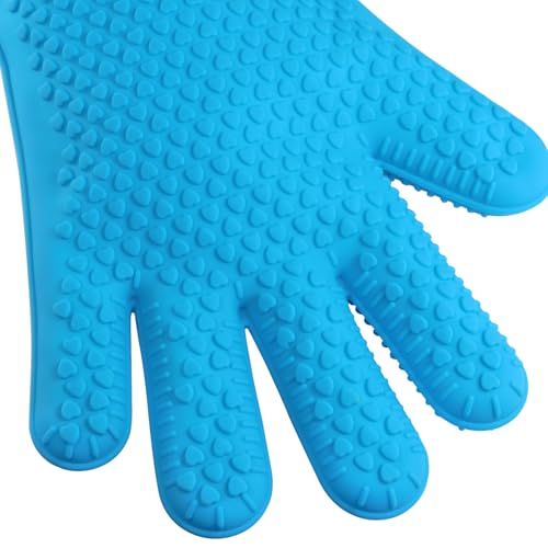 1 Pair Extra Long Professional Oven Mitts, Non-Slip Silicone Grip Heat Resistant,19.7" Length,Up to 572℉ for BBQ Cooking Baking Grilling (Blue) - color: Blue