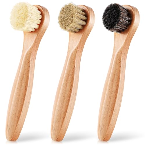 3 Pcs Wooden Laundry Stain Brush Stain Remover Dauber Brushes with Round Head Boar Bristle Small Stain Brush for Clothes for Scrubbing Stains from Furniture Fabric Leather(Style A) - style: Style A