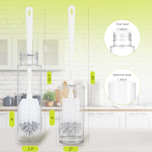 2 Pack 14 Inch Bottle Brush & 12 Inch Straw Brush Cleaner Set - Heavy Duty Kitchen Bottle Brushes for Cleaning Water Bottles, Mugs, Sippy Cups & Tumblers, Lab Use (Large) - size: with 10mm Straw Brush