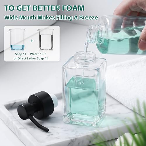 Foaming Soap Dispenser, 12oz/350ml Glass Foaming Hand Soap Dispenser Set, 2Pcs Refillable Foam Soap Dispenser With Foaming Pump, Labels, Square Foam Soap Hand Dispenser For Bathroom, Kitchen - color: Clear