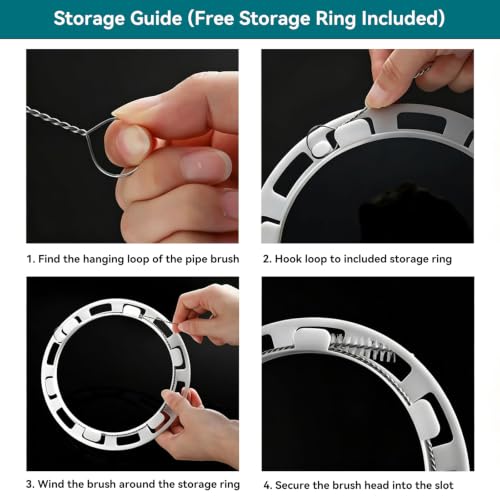 2 Pack Flexible Drain Cleaning Kit-160 Inch Flexible Stainless Steel Drain Brush and 80 Inch Spring Drain Auger - size: 160 IN