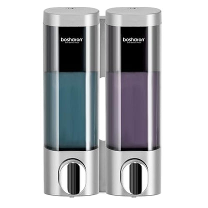 2 in 1 Shower Soap Dispenser, 2×300 ml Chamber Shampoo and Conditioner Dispenser Shampoo Dispenser for Shower Wall Mounted Shower Pump Soap Dispenser for Bathroom Kitchen (2 Chamber + Silver) - color: 2 Chamber + Silver