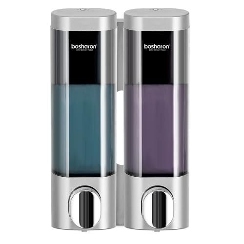 2 in 1 Shower Soap Dispenser, 2×300 ml Chamber Shampoo and Conditioner Dispenser Shampoo Dispenser for Shower Wall Mounted Shower Pump Soap Dispenser for Bathroom Kitchen (2 Chamber + Silver) - color: 2 Chamber + Silver
