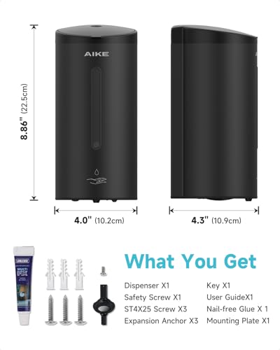 AIKE Automatic Wall Mount Liquid Soap Dispenser, Commercial Stainless Steel with 25oz Large Capacity Save Time Effort and Cost,Model AK1205(Matte Black) - color: Matte Black
