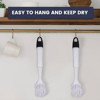 Dish Brush with Handle, Dish Scrub Brush with Built-in Scraper, Nylon Dish Scrubber, Kitchen Brushes for Dishes,Pots, Pans and Sinks 2 Pack