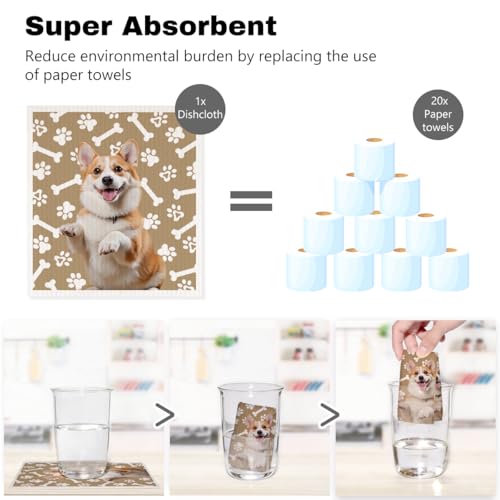5 Pcs Cute Puppy Swedish Dishcloths, Dog Themed Swedish Dishcloth, Artistic Dish Cloths for Drying Dishes, Reusable Cleaning Cloths, Housewarming Gifts for Women - color: Lm 04249