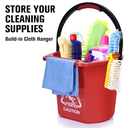 Matthew Cleaning 4.2 Gallon Mop Bucket, Heavy Duty Plastic Cleaning Bucket with Built-in Pour Spout, Mop Holder and Comfort Grip Handle, House and Commercial Cleaning Supplies, 1 Pack Red - color: Red, size: 1 Pack
