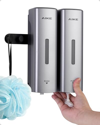 AIKE 2 Chambers Shower Shampoo and Conditioner Dispenser 2 x 11.8 fl.oz. for Bathroom(Silver) - color: Silver, size: Double Chamber