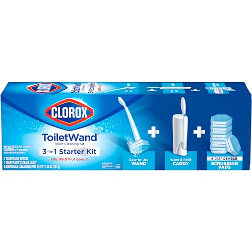 Clorox ToiletWand Disposable Toilet Cleaning System, Kills 99.9% of Germs and Viruses, Wand, Caddy and 6 Refill Heads - size: 6 Count (Pack of 1)