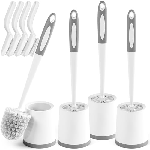 Holaloha Toilet Brush, 4 Pack Toilet Brush and Holder Set, Toilet Bowl Brush with 4 Grout Brush, Toilet Bowl Brush and Holder for Bathroom, (White) - color: White-4pack