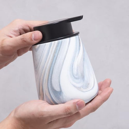 12Oz Foaming Hand Soap Dispenser - Ceramic Bathroom Foam Soap Dispenser with Easy-to-Press Black Pump, Refillable Lotion Hand Dispenser, Dish Soap Dispensers for Kitchen, Marble Blue - color: Marble Blue, style: Foam Pump