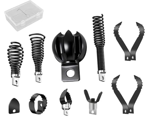 9+1 Heavy Duty Drain Snake Kit,6-Blade Grease Cutter + 8-Piece Clog Remover Set – Rustproof Manganese Steel & CNC Machined – Fits 3/8" to 3/4" Cables - style: 10-Piece