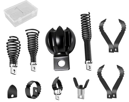 9+1 Heavy Duty Drain Snake Kit,6-Blade Grease Cutter + 8-Piece Clog Remover Set – Rustproof Manganese Steel & CNC Machined – Fits 3/8" to 3/4" Cables - style: 10-Piece