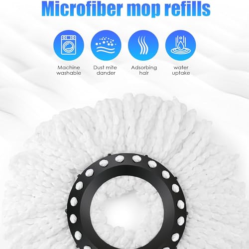 Spin Mop Replacement Head for 360 Spin Mop Bucket with Wringer Set Systems, Microfiber Spin Mop Refills，Easy Cleaning Round Shape Standard Size (4)