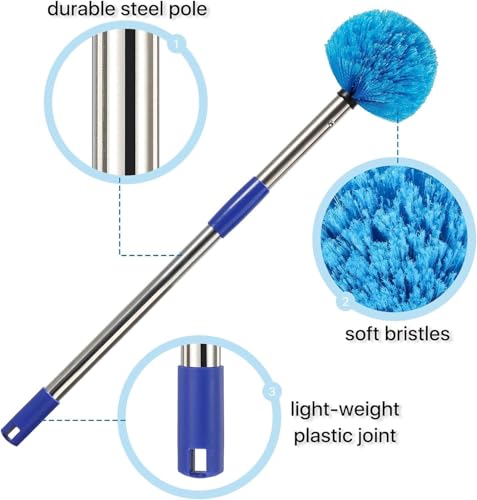 Extended Reach Cobweb Duster with 8-Foot Pole - Medium Bristle Brush for Ceiling, Wall, and Indoor/Outdoor Cleaning, Lightweight Stainless Steel (10FT) - size: 10FT