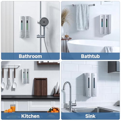 Shower Soap Dispenser Wall Mounted - Shampoo Dispenser for Shower No Drill - Shampoo Body Wash Dispenser 2 Chamber - Easy Install for Bathroom Hotel Silver 800ml - color: Silver 2