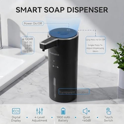 Touchless Automatic Liquid Soap Dispenser | USB Rechargeable Wall Mount 400ml Sensor Electric Hand Soap Dispenser Bathroom Kitchen Black - color: Black Liquid