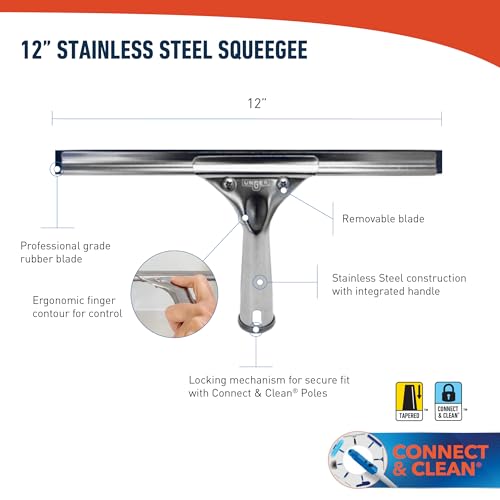 Unger Professional Stainless Steel Heavy-Duty Squeegee, 12", Silver - size: 12-inch, style: 12” Stainless Steel Squeegee