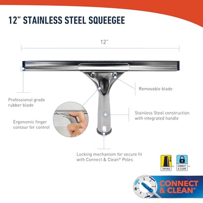Unger Professional Stainless Steel Heavy-Duty Squeegee, 12", Silver - size: 12-inch, style: 12” Stainless Steel Squeegee