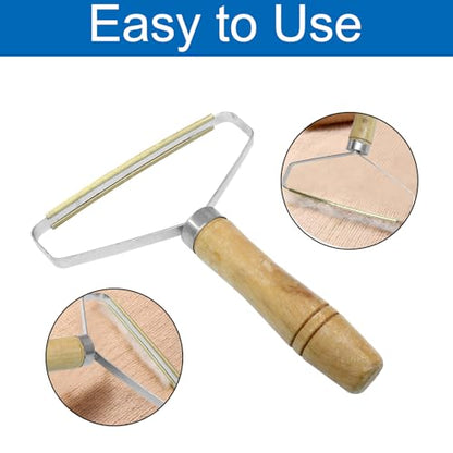 1-Pack Carpet Pet Hair Remover Tool, Portable Fur Rake Lint Scraper with Wooden Handle for Carpet Rugs Mats Couch Sofas