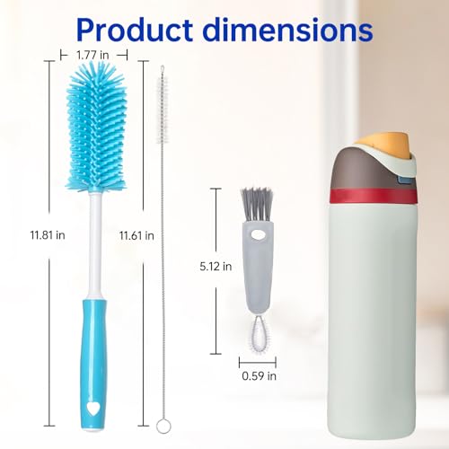 3 Pack Water Bottle Cleaner Brush Set - for Owala Cleaning Kit, Long Handle Silicone Bottle Brush Soft Touch No Scratch, Straw Cleaner Brush, 3 in 1 Multipurpose Cup Cleaner Kit for Owala Accessories