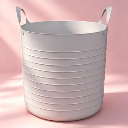 10 Gallon Large Gray Plastic Flex Storage Basket, Lightweight Soft Sided Portable Organizer Bin, Easy Clean Flexible Tote for Bedroom, Closet, Dorm, Laundry & Office Supplies Storage