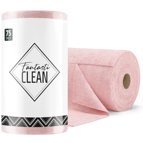 Fantasticlean Microfiber Cleaning Cloth Roll -75 Pack, Tear Away Microfiber Towels, 12" x 12", Reusable, Washable, Scratch Free, Ultra Absorbent Dishcloth for All-Around Cleaning Supplies (Pink) - color: Pink, size: 75 pack