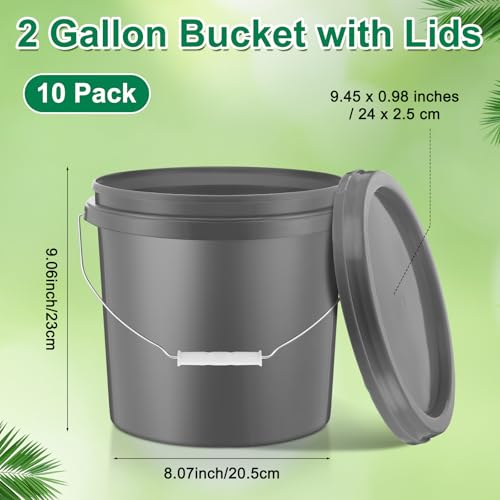 Tioncy 10 Pcs 2 Gallon Plastic Bucket with Lid Heavy Duty 2 Gallon Bucket Pail with Lid Handle for Storage Container Home Household Cleaning (Grey) - color: Gray