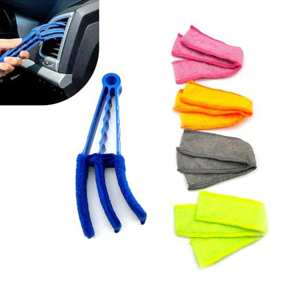 6 PCS Window Blind Cleaner, 1 Easy-grip Handle and 5 Microfiber Triple-layer Cleaning Cloths Set, A/C Vent Glass Crevice Cleaning Tool, No Dead Zone Multi-purpose Brush (Multicolored)