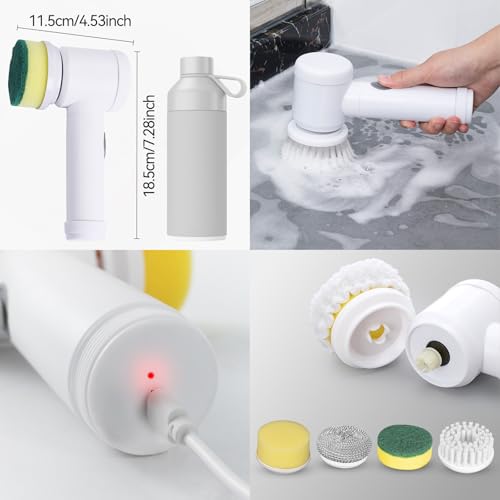 5 in 1 Cordless Electric Spin Scrubber & Power Scrubber - Rechargeable Battery, Fast Cleaning for Bathroom, Shower, Tile, Kitchen Floors, Household Cleaning Tools