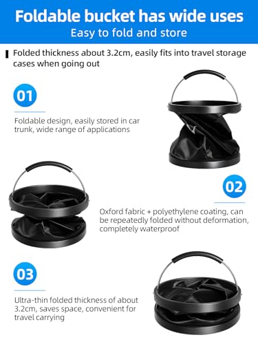4 Gallon Collapsible Bucket with Handle,Waterproof- Car Wash Bucket Foldable Water Storage Container for Camping Fishing Beach Gardening, Portable Laundry Wash Basin for RV Cleaning Supplies
