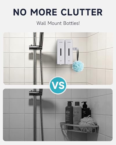 AIKE 2 Chambers Shower Shampoo and Conditioner Dispenser 2 x 11.8 fl.oz. for Bathroom(White) - color: White, size: Double Chamber
