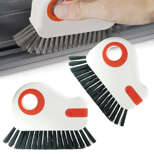 Generic 2Pcs 2 in 1 Groove Cleaning Brush, Window/Door Track Cleaning Brush, Hard Bristle Crevice Cleaning Brush with Hidden Scraper, Crevice Cleaning Brush for Sliding Door Track, White