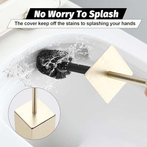 BGL Toilet Brush with Holder Set Brushed Gold Aluminium Standing for Bathroom Toilet Bowl Cleaner Brush and Holder Set, Square Design - color: Brushed Gold-standing