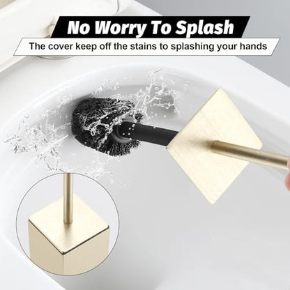 BGL Toilet Brush with Holder Set Brushed Gold Aluminium Standing for Bathroom Toilet Bowl Cleaner Brush and Holder Set, Square Design - color: Brushed Gold-standing