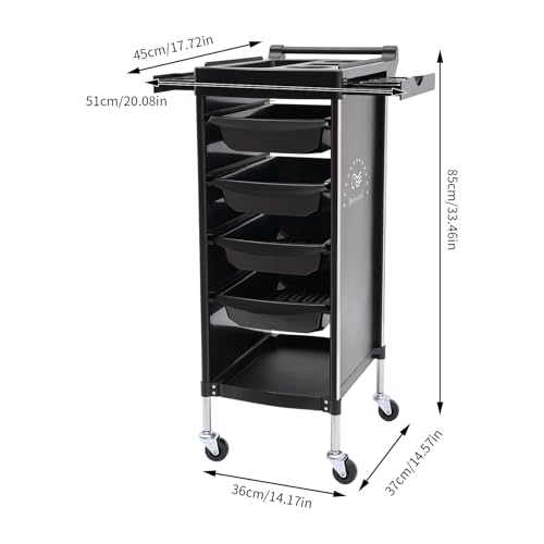 Salon Trolley Cart with Wheels, 6-Tier Beauty S-alon Cart with 4 Drawers, Space-Saving Rolling Salon Versatile Utility Cart, Open Top Floor, 110.23lbs Load-Bearing, Retractable Trays (Black) - color: Black