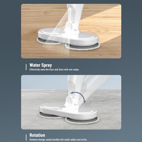 SUNGOOYUE Cordless Electric Mop, USB Rechargeable Spin Mop Cleaner with Large Water Container and LED Light for Wet Dry Hard Floor Cleaning, Wood Tile Laminate Floor Care