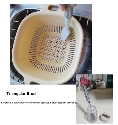 Scrub Brush for Cleaning Dish 2pcs, Round/Triangular Head, Stiff Bristles Long Handle Kitchen Scrubber with Scraper for Sink, Pan, Pot, Dishwashing, Vegetable (2)